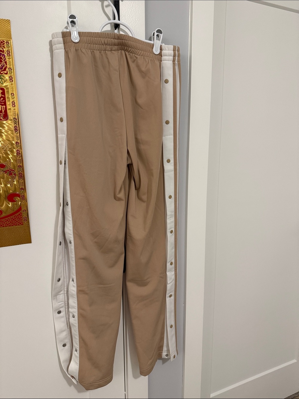 adidas Beige Track Snap-Strip Joggers with White Side Panels